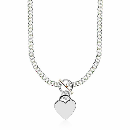 Size: 16'' - Sterling Silver Rhodium Plated Rolo Chain Necklace with a Heart Toggle Charm