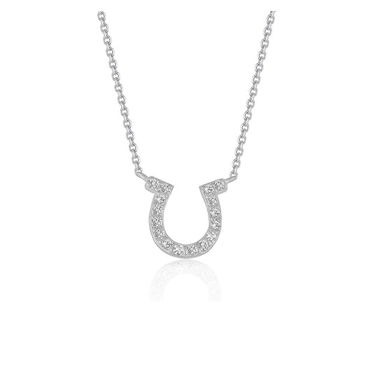 Size: 16'' - 14k White Gold Horseshoe Design Diamond Pendant