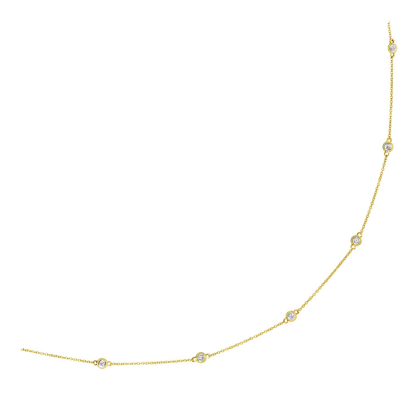 Size: 18'' - 14k Yellow Gold Station Necklace with Round Diamonds