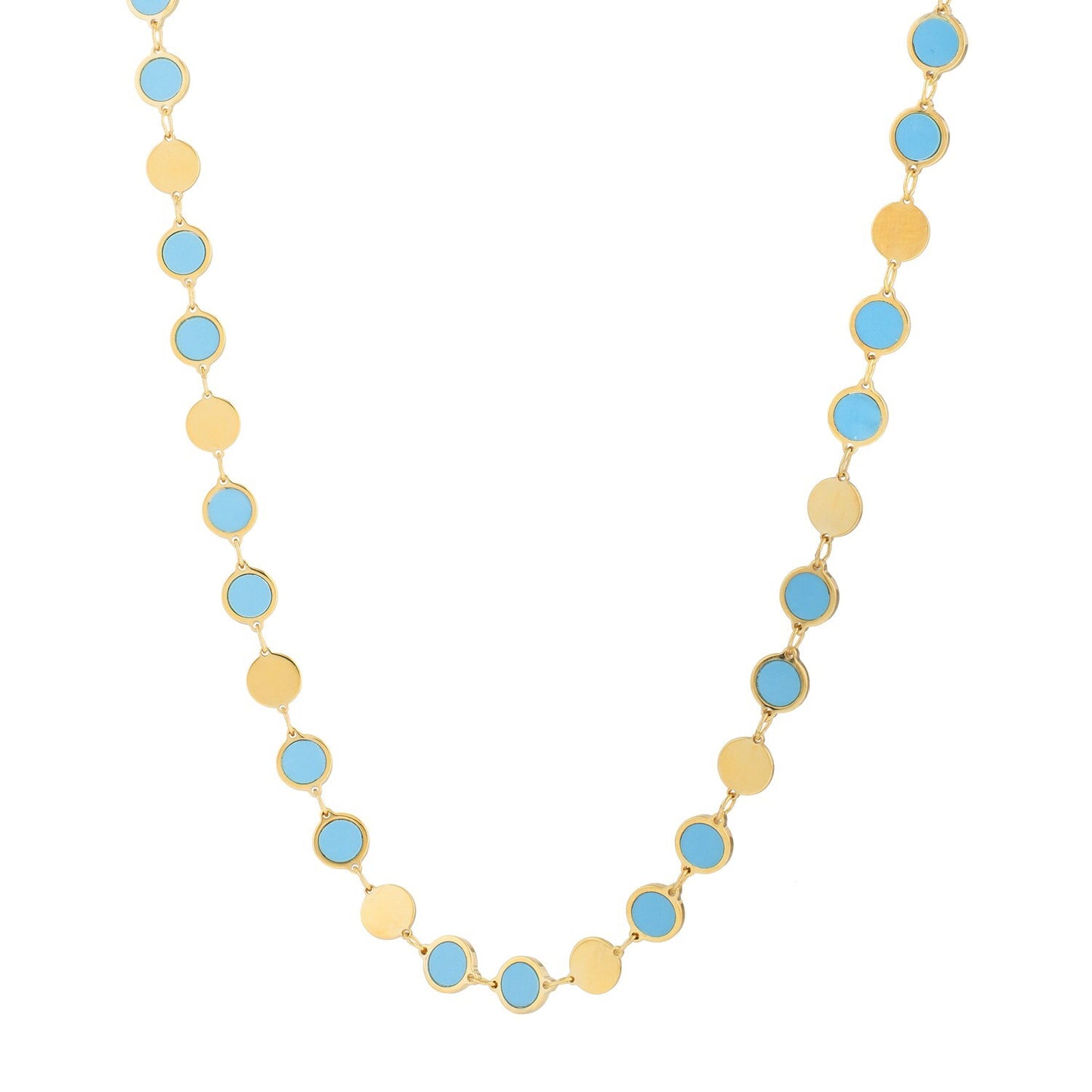 Size: 18 - 14k Yellow Gold Turquoise Geometric Mirror Gem Chain Necklace (5.00 mm)