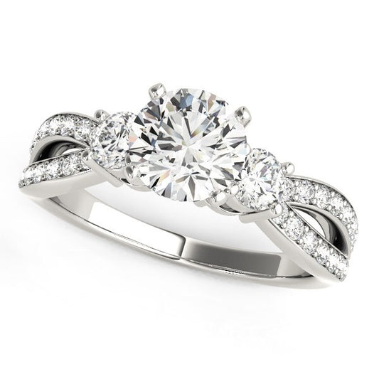 Size: 3.5 - 14k White Gold Split Shank Round Diamond Engagement Ring (1 5/8 cttw)