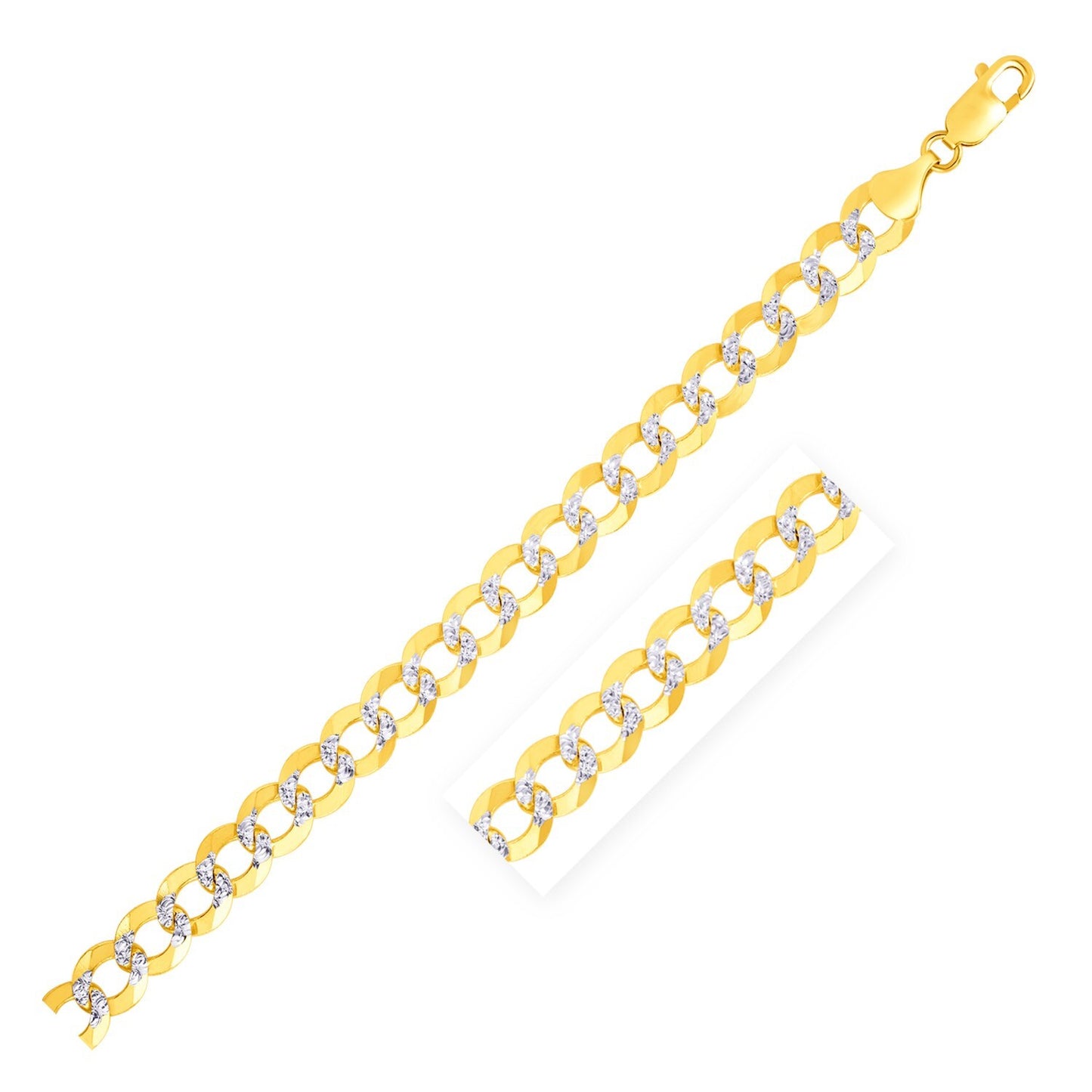 Size: 8.5'' - 7.0mm 14k Two Tone Gold Pave Curb Bracelet