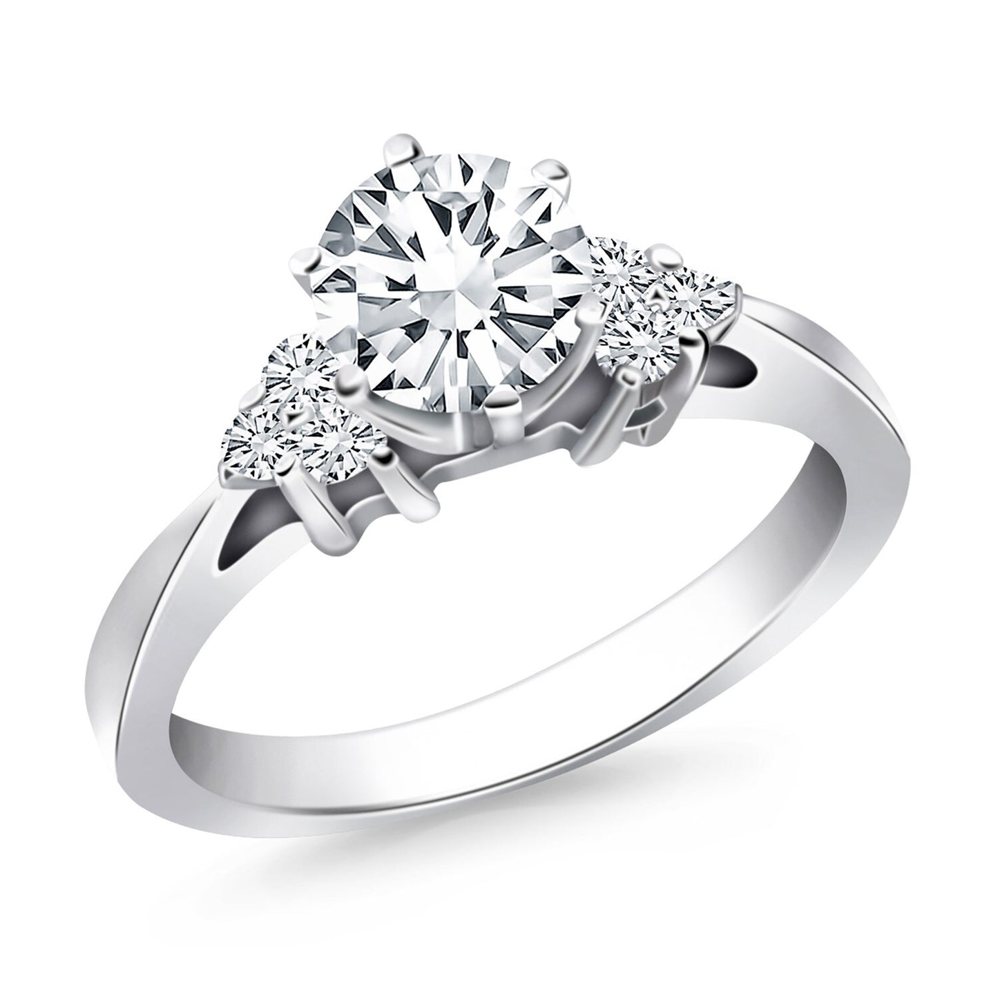 Size: 4 - 14k White Gold Cathedral Engagement Ring Mounting with Side Diamond Clusters