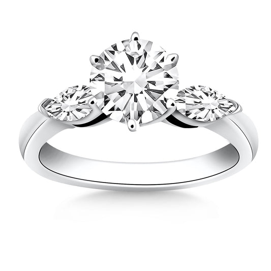 Size: 4 - 14k White Gold Three Stone Engagement Ring Mounting with Marquise Side Diamonds