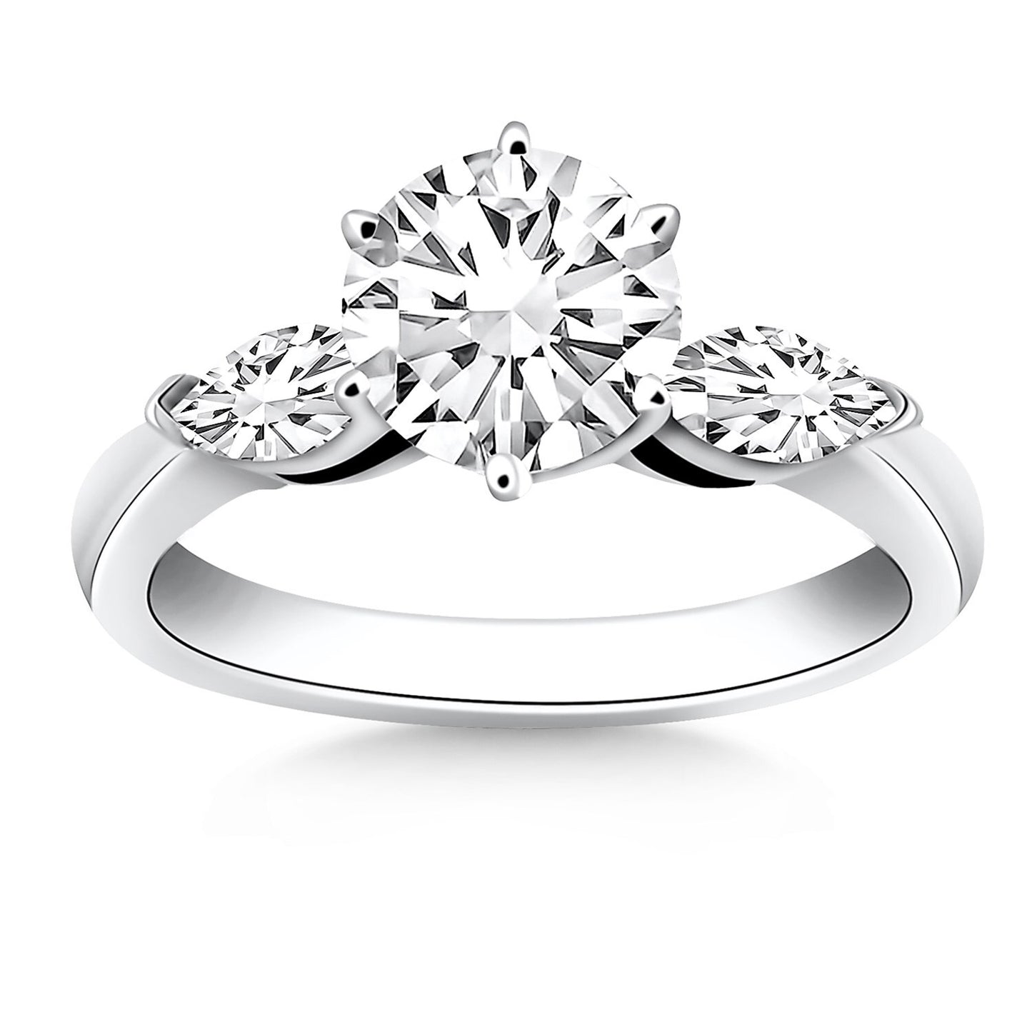 Size: 8.5 - 14k White Gold Three Stone Engagement Ring Mounting with Marquise Side Diamonds