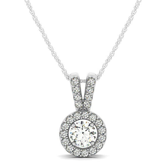 Size: 18'' - Round Pendant with Split Bail and Diamond Halo in 14k White Gold (3/4 cttw)