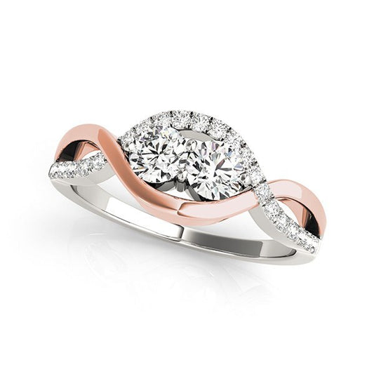 Size: 3.5 - 14k White And Rose Gold Infinity Style Two Stone Diamond Ring (5/8 cttw)