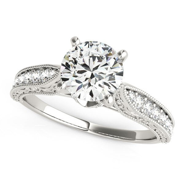 Size: 3 - 14k White Gold Antique Design Diamond Engagement Ring (1 5/8 cttw)