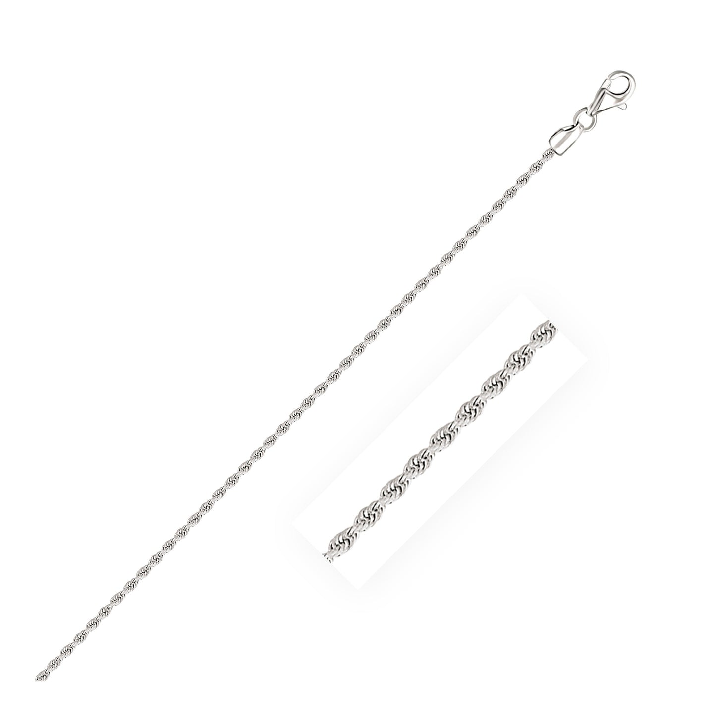 Size: 18'' - 14k White Gold Solid Diamond Cut Rope Chain (1.80 mm)