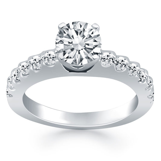 Size: 4 - 14k White Gold Diamond Micro Prong Cathedral Engagement Ring