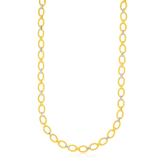 Size: 18'' - 14k Two-Tone Gold Multi-Textured Oval Link Fancy Necklace