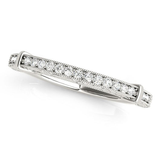 Size: 3.5 - 14k White Gold Bead Border Modern Wedding Band (1/8 cttw)