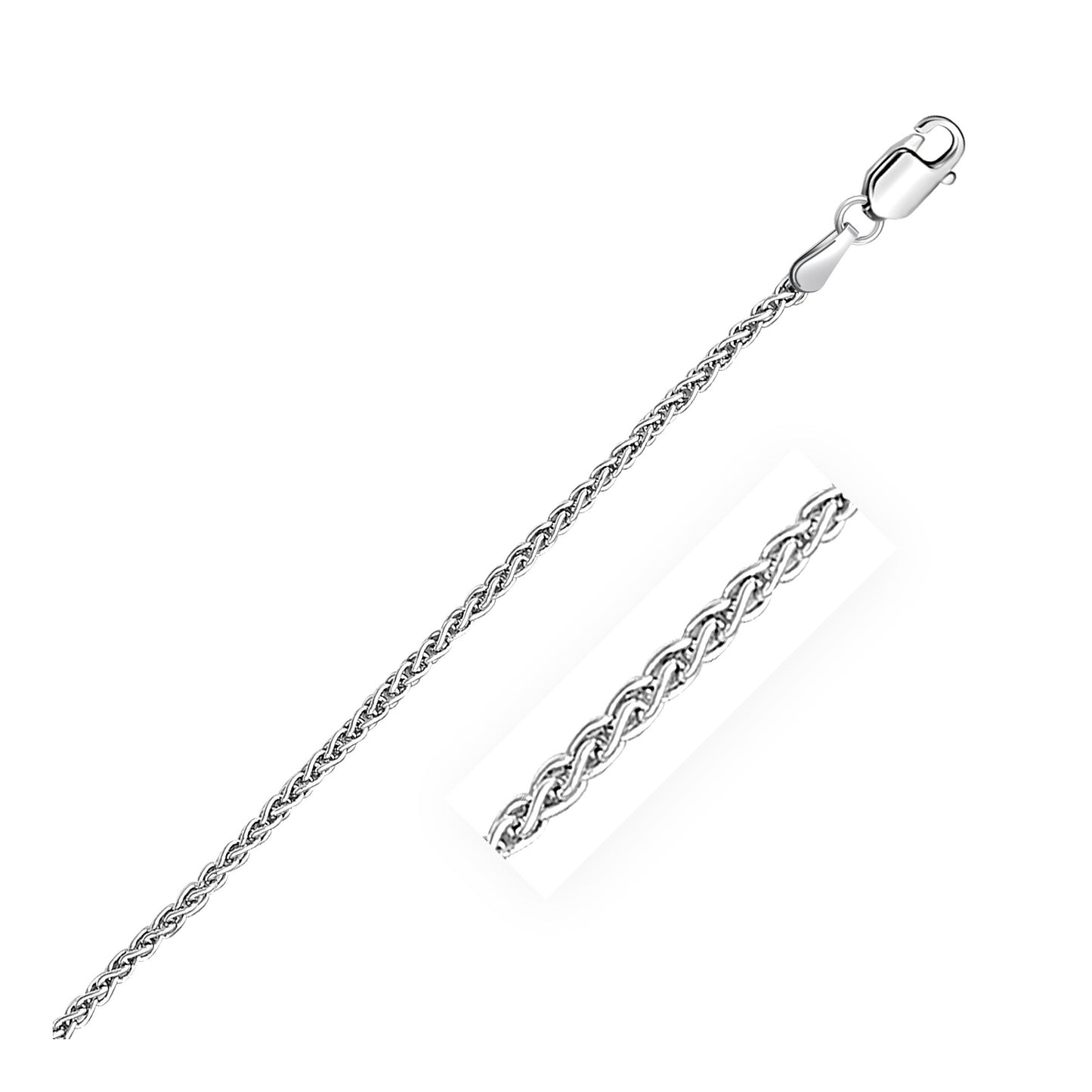 Size: 18'' - Sterling Silver Rhodium Plated Wheat Chain (2.20 mm)