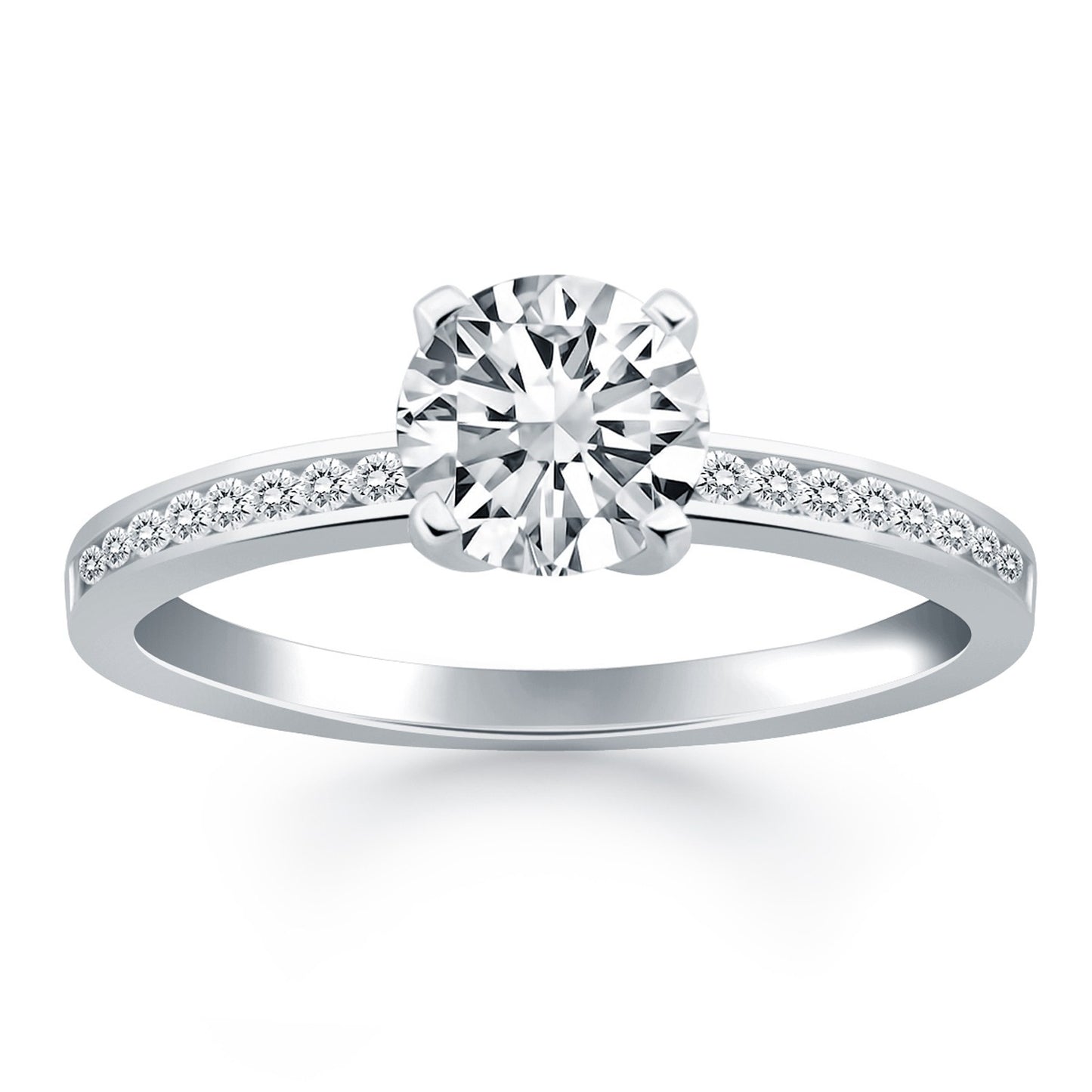 Size: 4.5 - 14k White Gold Engagement Ring with Diamond Channel Set Band