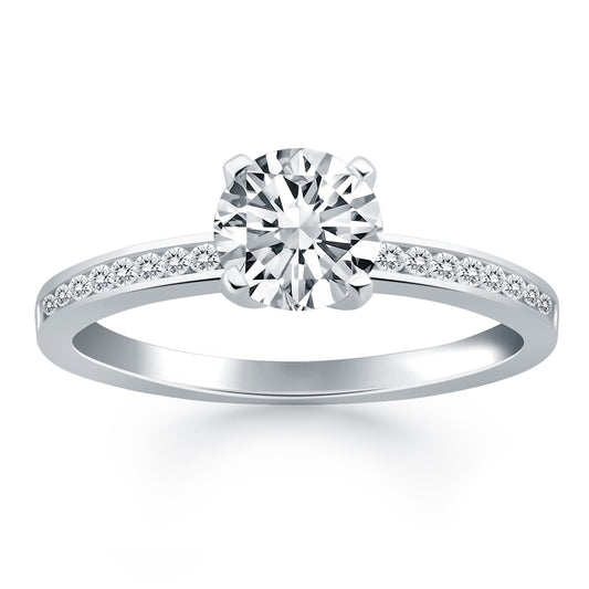 Size: 6.5 - 14k White Gold Engagement Ring with Diamond Channel Set Band