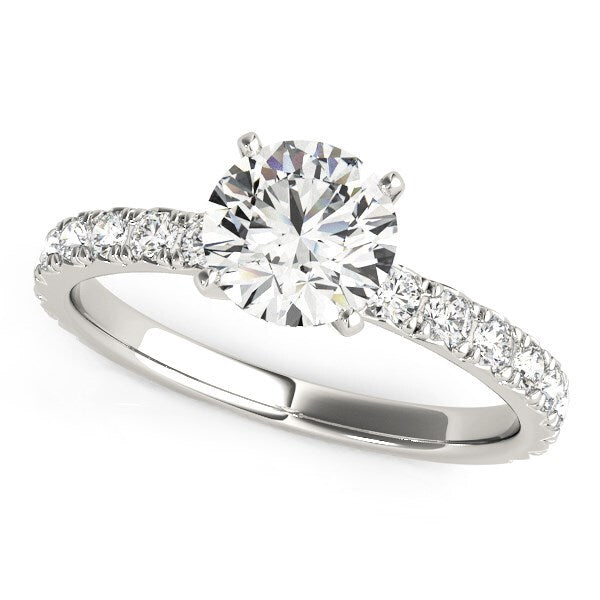 Size: 3.5 - 14k White Gold Single Row Shank Round Diamond Engagement Ring (1 1/3 cttw)