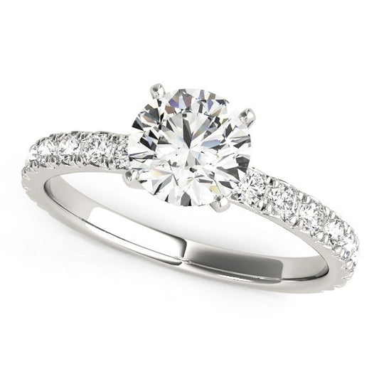 Size: 3 - 14k White Gold Single Row Shank Round Diamond Engagement Ring (1 1/3 cttw)