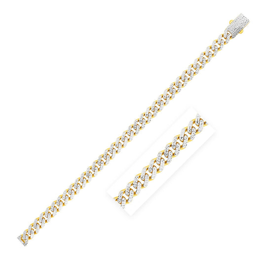 Size: 22'' - 14k Yellow Gold White Pave High Polish Modern Lite Miami Cuban Chain (8.00 mm)