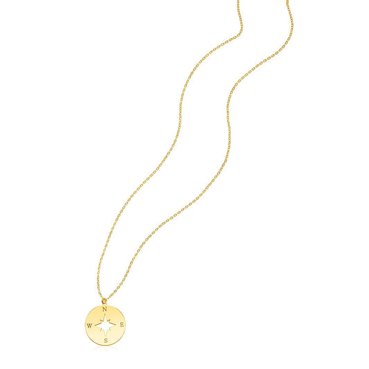 Size: 18'' - 14K Yellow Gold Necklace with Compass