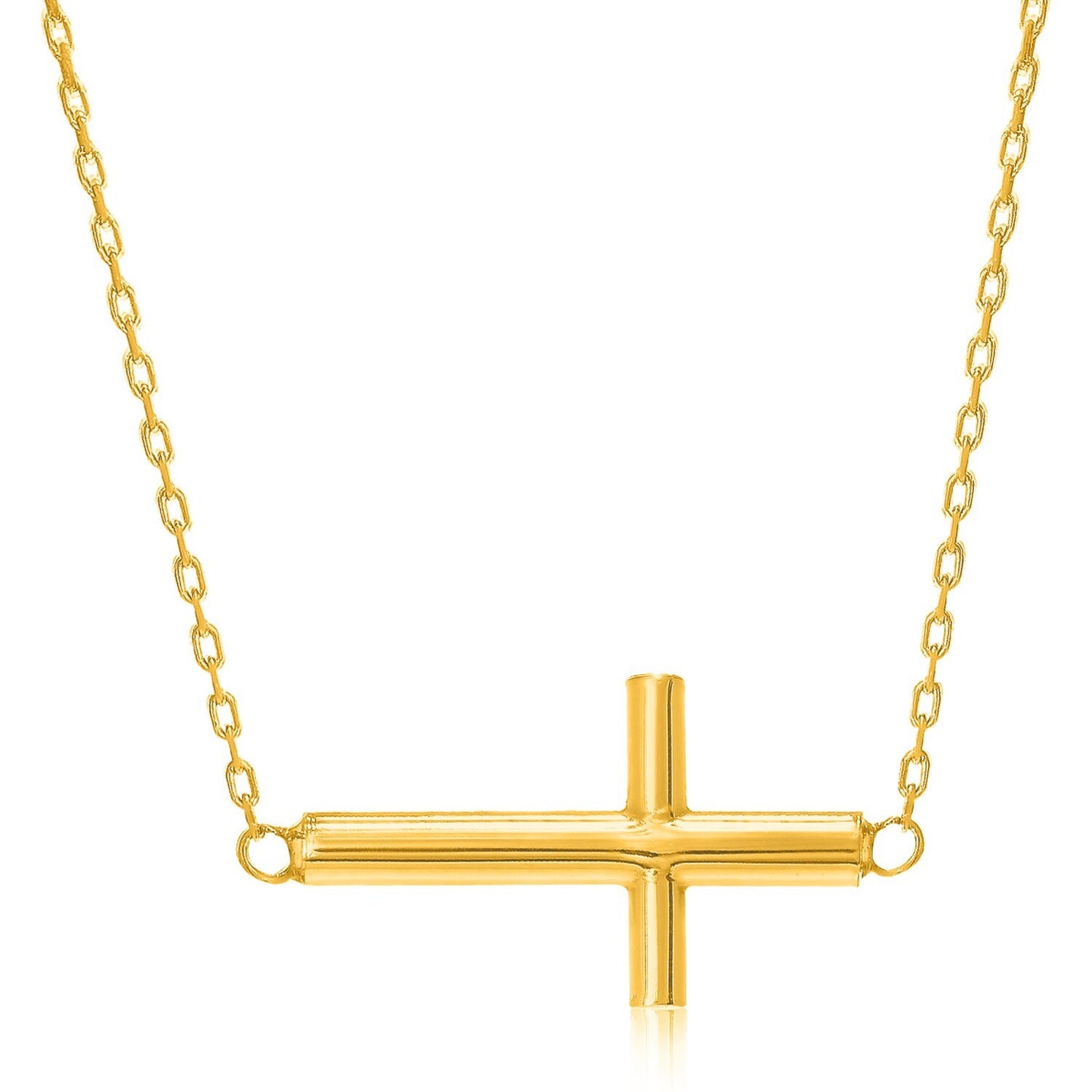 Size: 18'' - 14k Yellow Gold Necklace with a Polished Cross Design