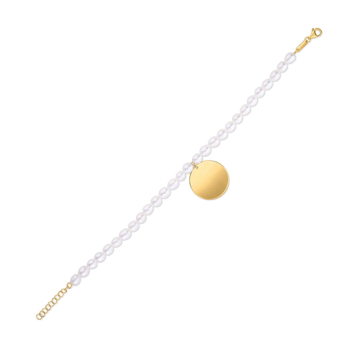 Size: 8 - 14k Yellow Gold Pearl Tag Charm Bracelet