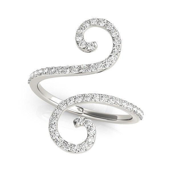 Size: 3.5 - 14k White Gold Diamond Open Flourish Style Ring (1/2 cttw)