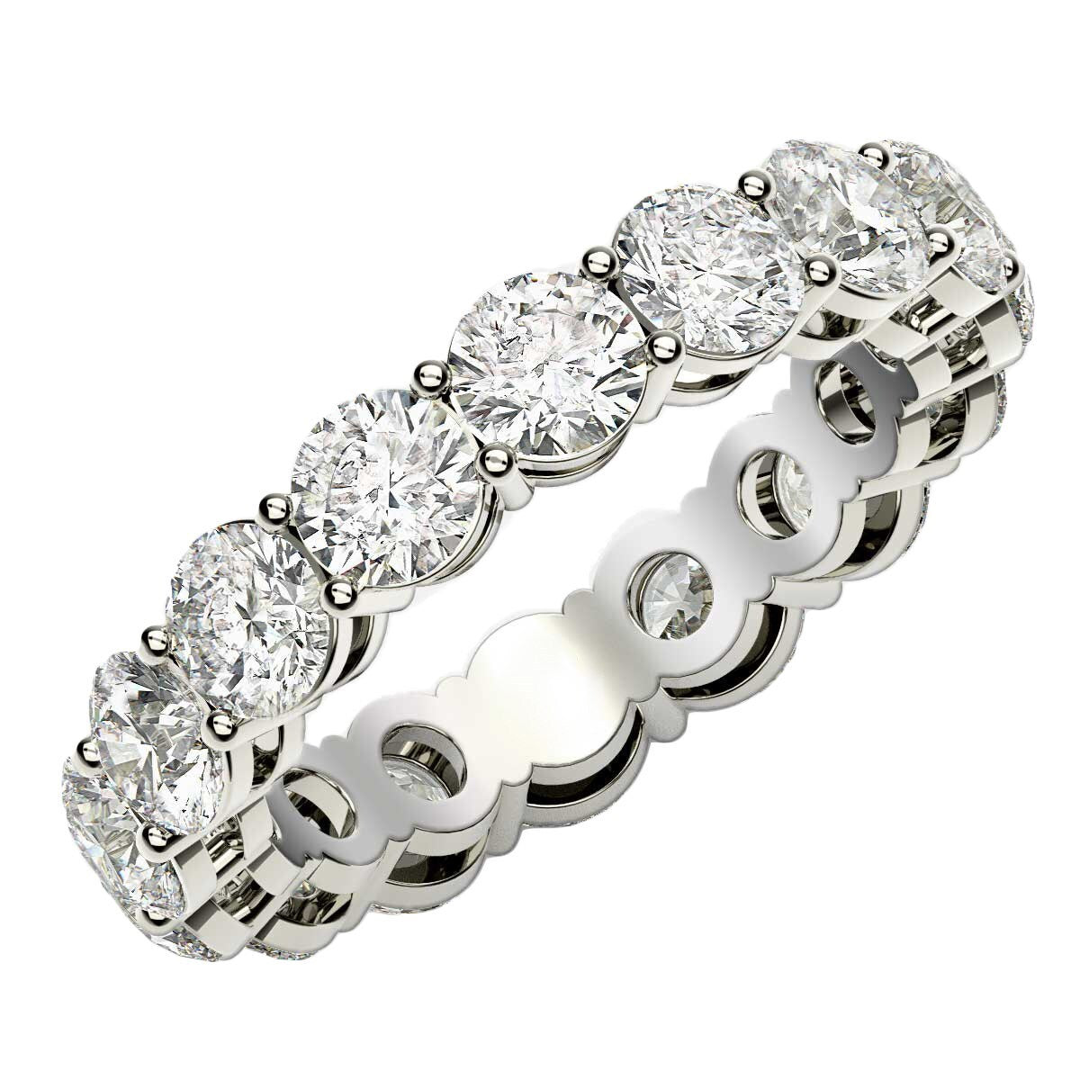 Size: 4 - Round Cut Lab Grown Diamond Eternity Ring in 14k White Gold (4 cttw FG/VS2)