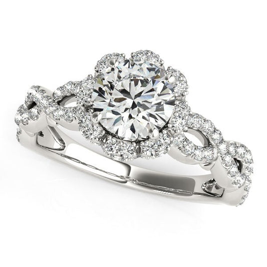 Size: 3.5 - 14k White Gold Flower Motif Split Shank Diamond Engagement Ring (1 5/8 cttw)