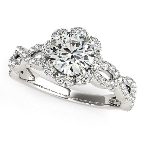 Size: 4 - 14k White Gold Flower Motif Split Shank Diamond Engagement Ring (1 5/8 cttw)