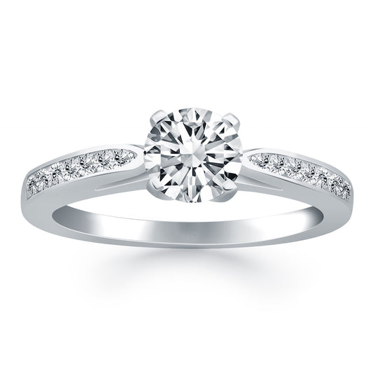 Size: 4 - 14k White Gold Cathedral Engagement Ring Mounting with Pave Diamonds