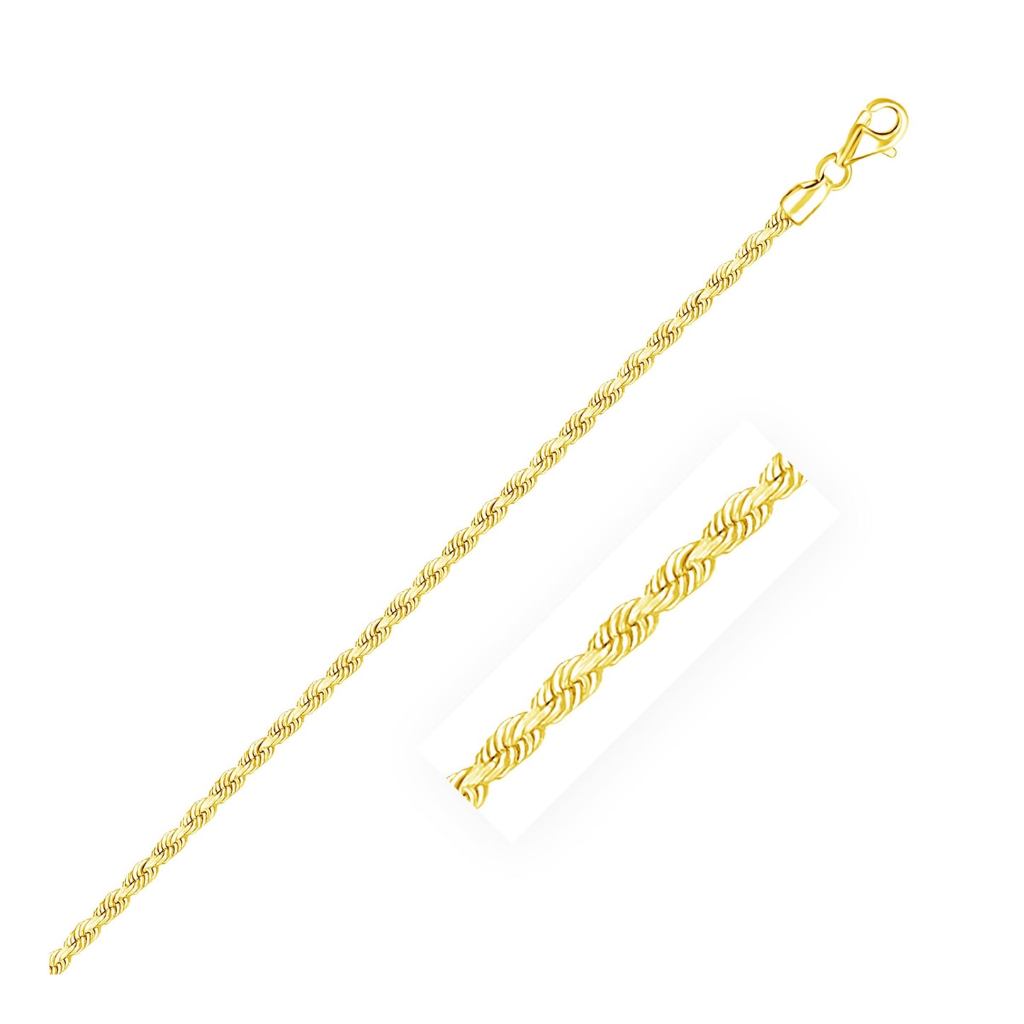 Size: 8'' - 2.5mm 14k Yellow Gold Solid Diamond Cut Rope Bracelet