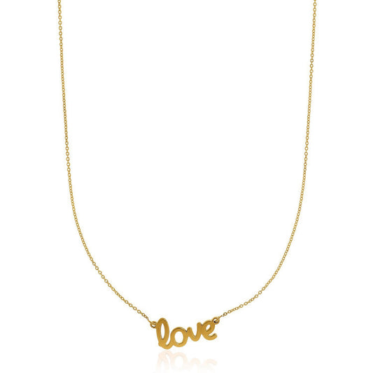 Size: 18'' - 14k Yellow Gold Script LOVE Necklace