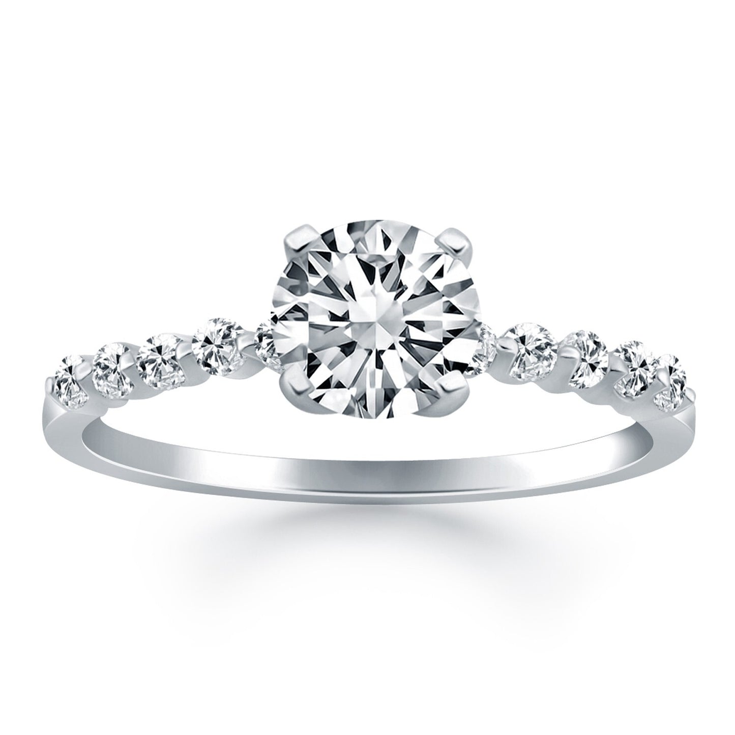 Size: 8.5 - 14k White Gold Diamond Engagement Ring Mounting with Shared Prong Diamonds