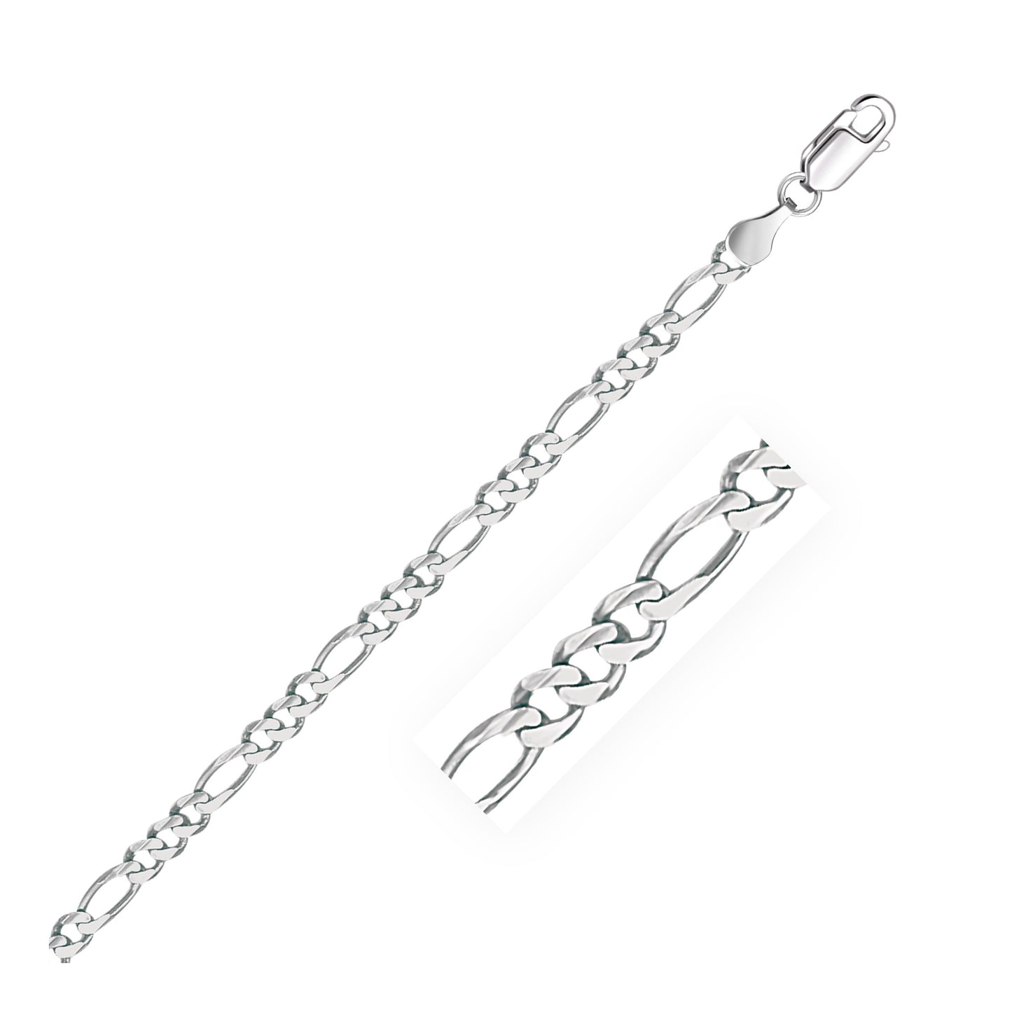 Size: 7'' - 3.8mm 14k White Gold Solid Figaro Bracelet