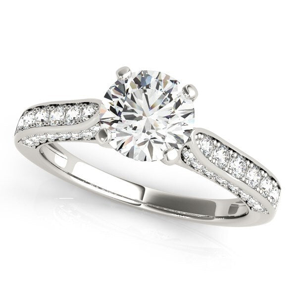 Size: 3.5 - 14k White Gold Round Cathedral Diamond Engagement Ring (1 1/2 cttw)