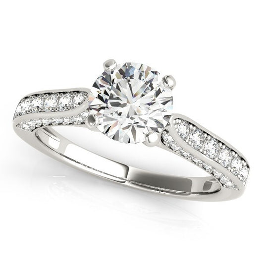 Size: 4.5 - 14k White Gold Round Cathedral Diamond Engagement Ring (1 1/2 cttw)