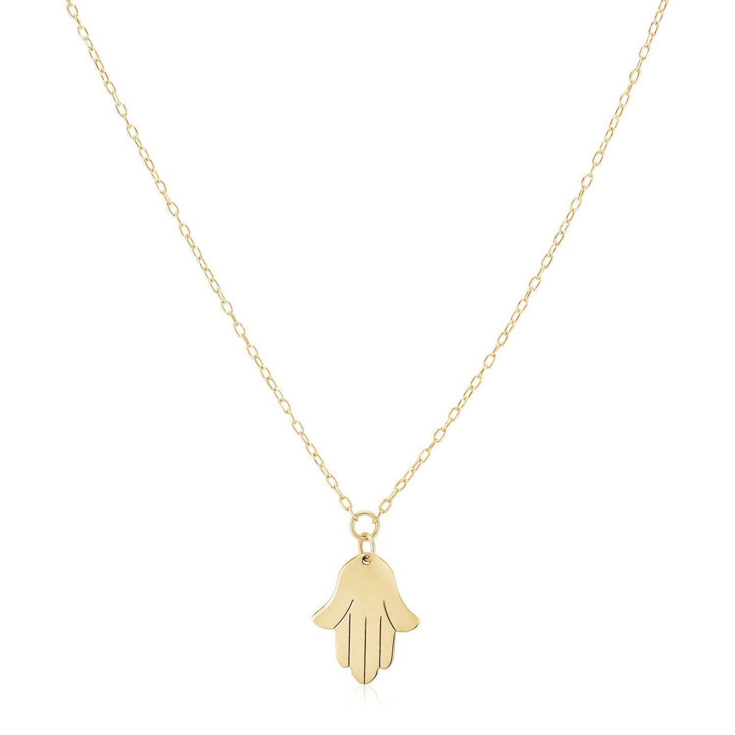 Size: 18'' - 14K Yellow Gold Hand of Hamsa Necklace