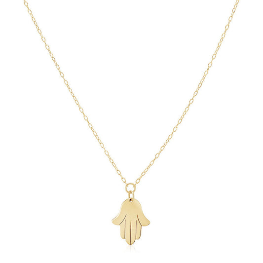 Size: 18'' - 14K Yellow Gold Hand of Hamsa Necklace