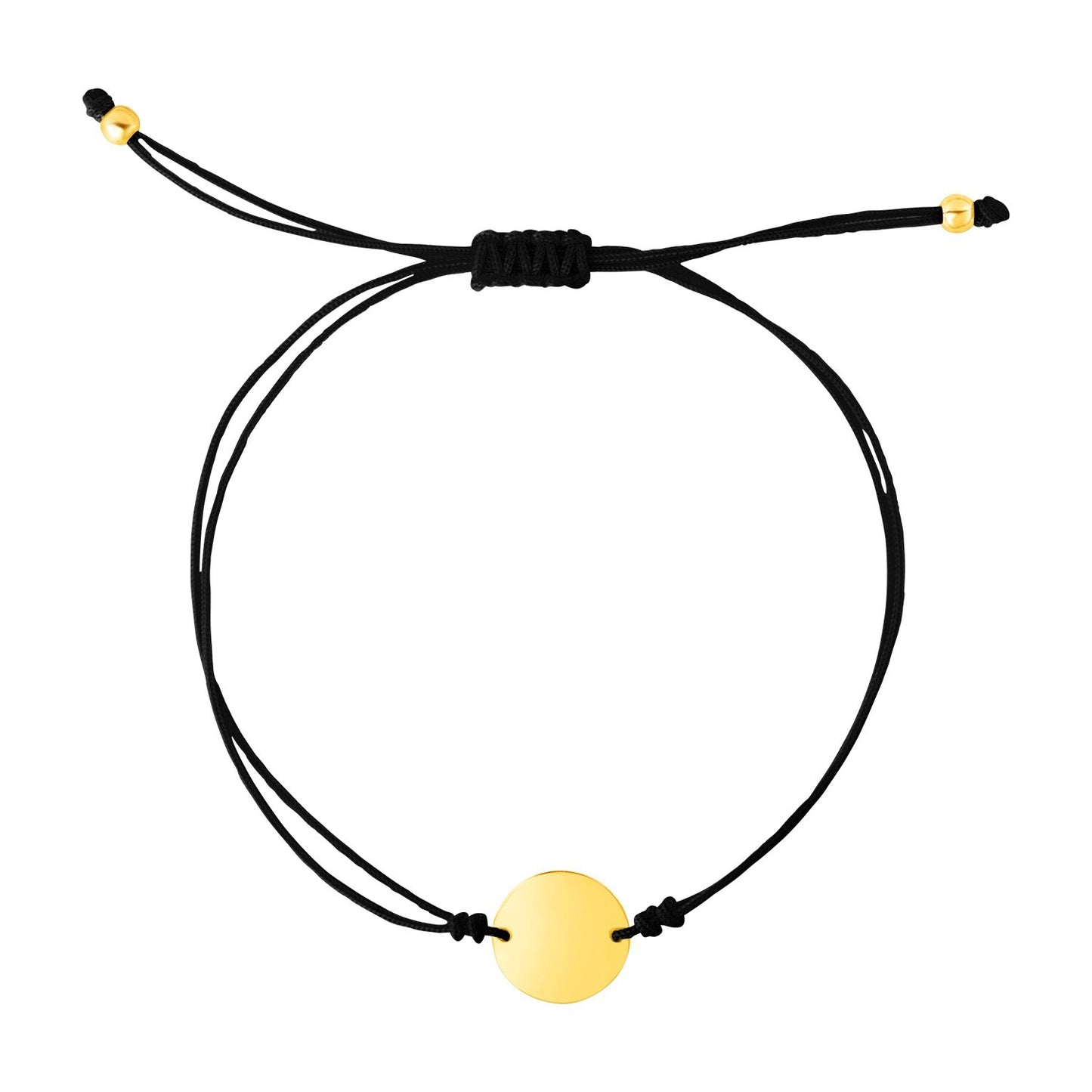 Size: 9.25'' - 9 1/4 inch Black Cord Adjustable Bracelet with 14k Yellow Gold Circle