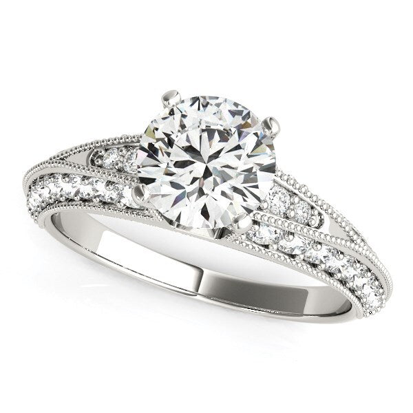 Size: 3.5 - 14k White Gold Pronged Round Antique Diamond Engagement Ring (1 1/2 cttw)