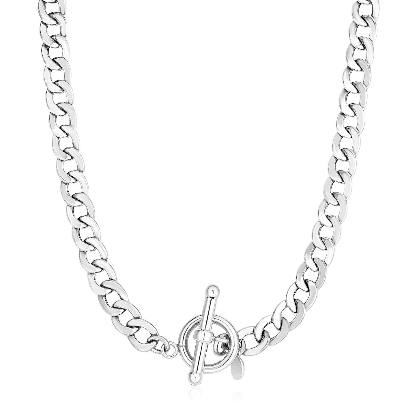 Size: 18'' - Sterling Silver Polished Wide Link Toggle Necklace