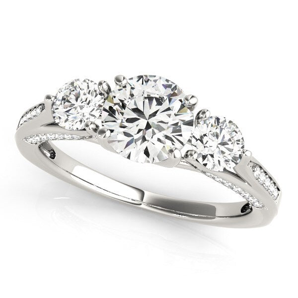 Size: 3.5 - 14k White Gold 3 Stone Style Round Diamond Engagement Ring (1 3/4 cttw)