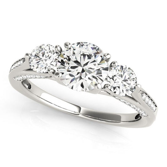 Size: 4 - 14k White Gold 3 Stone Style Round Diamond Engagement Ring (1 3/4 cttw)