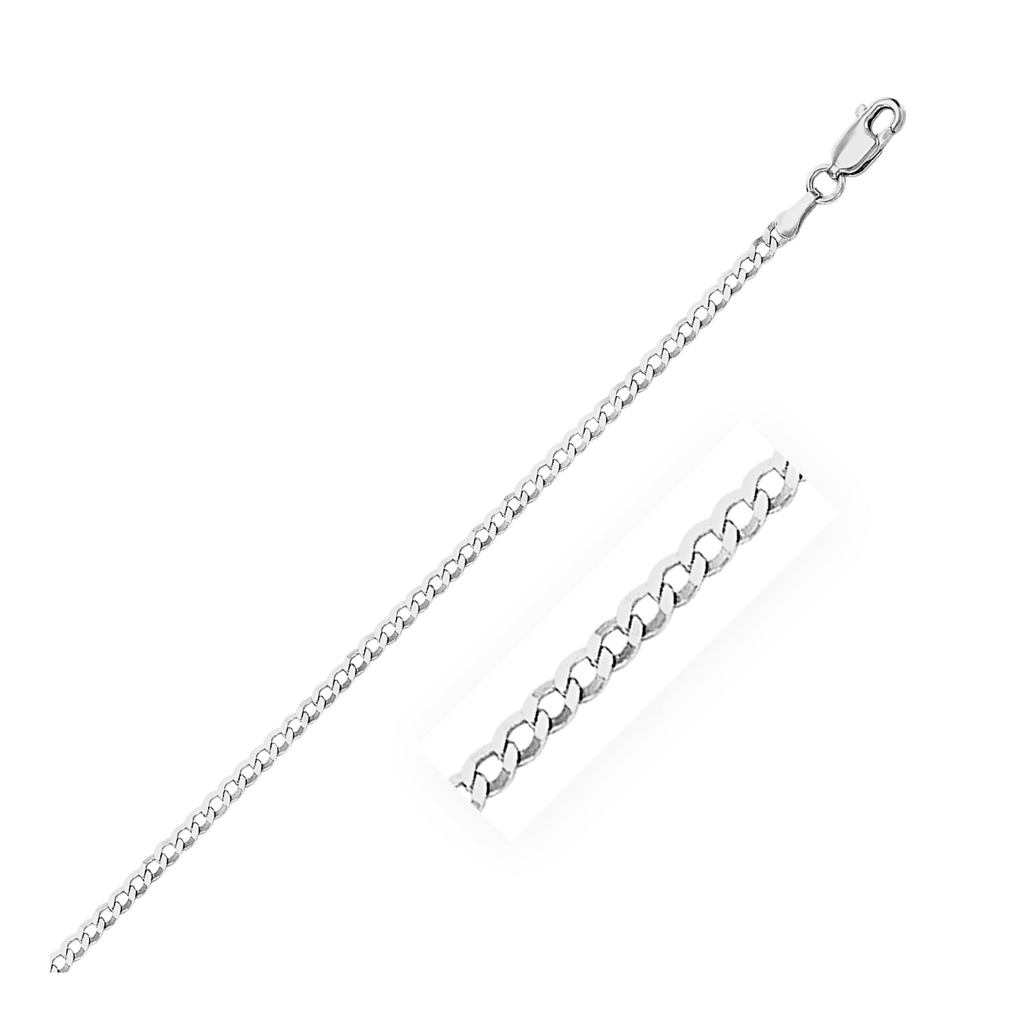 Size: 18'' - 14k White Gold Solid Curb Chain (2.60 mm)