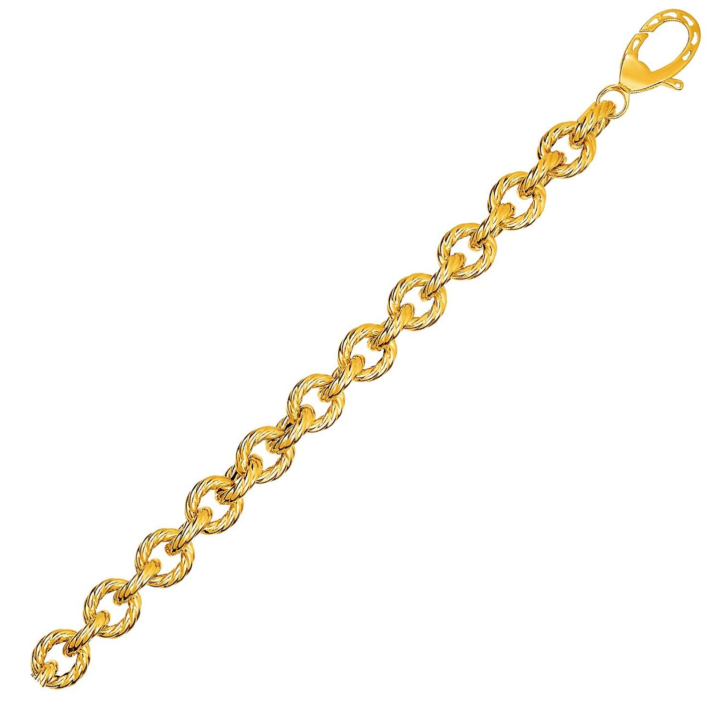 Size: 8'' - Textured Oval Link Bracelet in 14k Yellow Gold