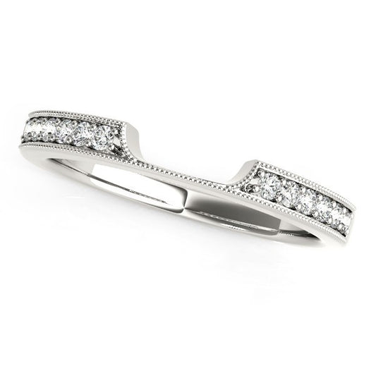 Size: 3.5 - 14k White Gold Curved Section Antique Style Diamond Wedding Band (1/8 cttw)