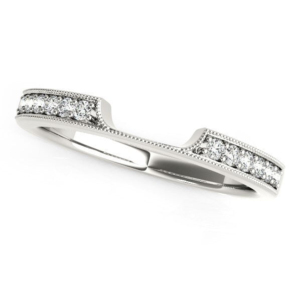 Size: 4.5 - 14k White Gold Curved Section Antique Style Diamond Wedding Band (1/8 cttw)