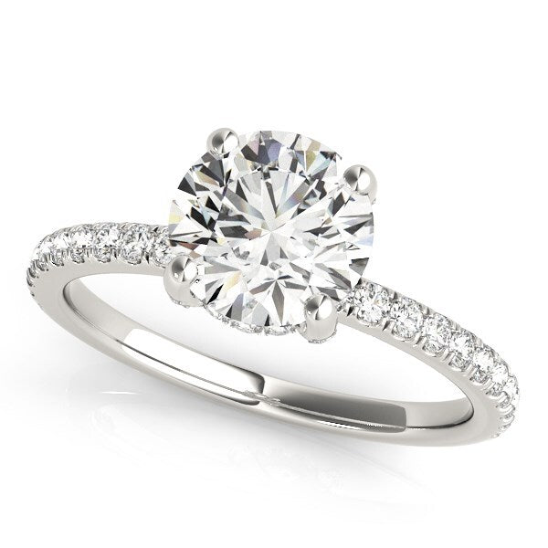 Size: 3 - 14k White Gold Diamond Engagement Ring with Scalloped Row Band (2 1/4 cttw)