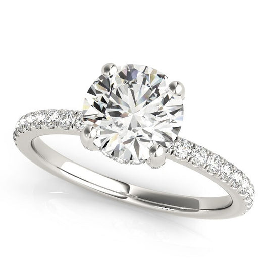 Size: 7.5 - 14k White Gold Diamond Engagement Ring with Scalloped Row Band (2 1/4 cttw)