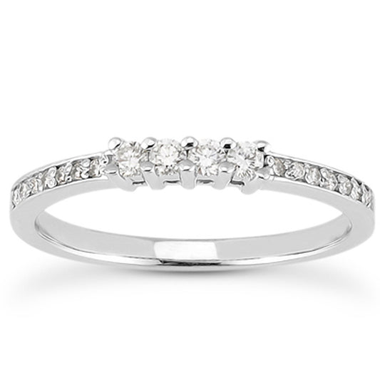 Size: 4.5 - 14k White Gold Wedding Band with Pave Set Diamonds and Prong Set Diamonds